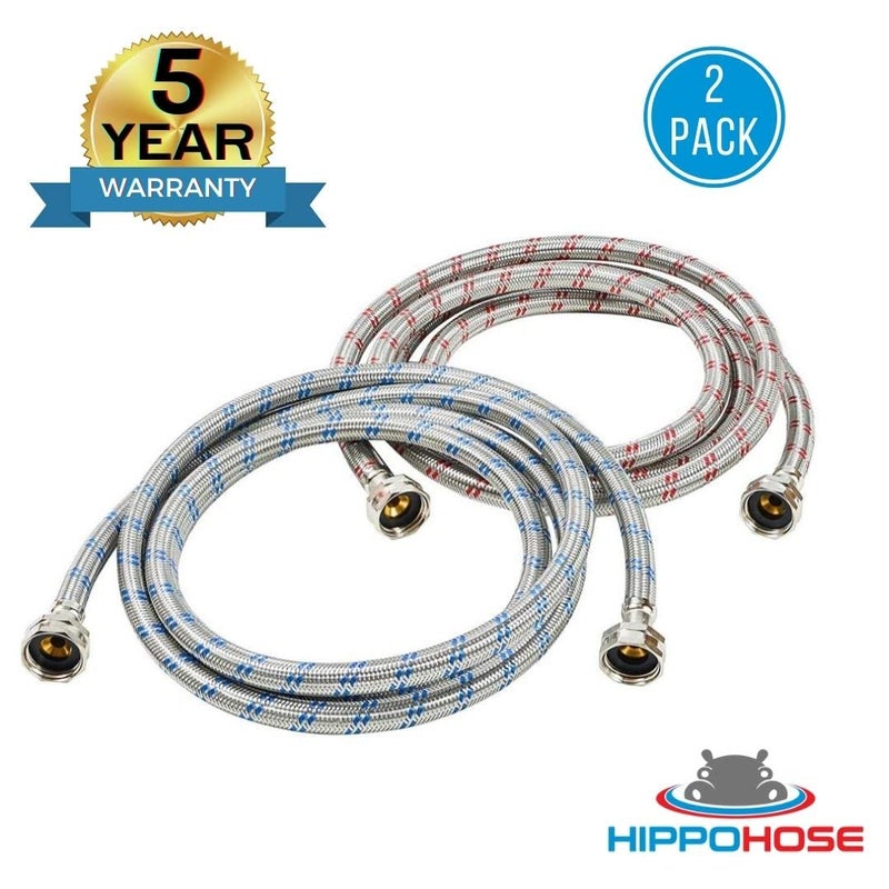 Hippohose Washing Machine Hoses (4FT) - OCT Connect for Easy & Secure Tightening - Universal Fit to All Wash Machines - (2 Pack) Braided Stainless Steel - Burst Proof Washer Water Supply Line - Image 4